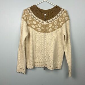 Liz Claiborne Fair Isle zipper front neutral women’s medium cardigan